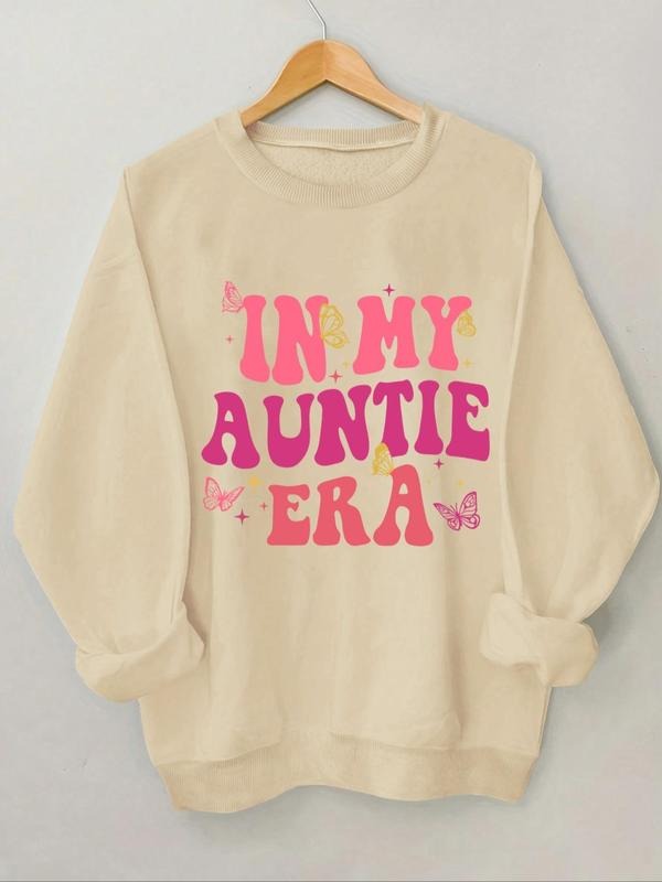 Women's Butterfly & Letter Print Round Neck Sweatshirt, Casual Long Sleeve Crew Neck Pullover for Spring & Fall, Fashion...