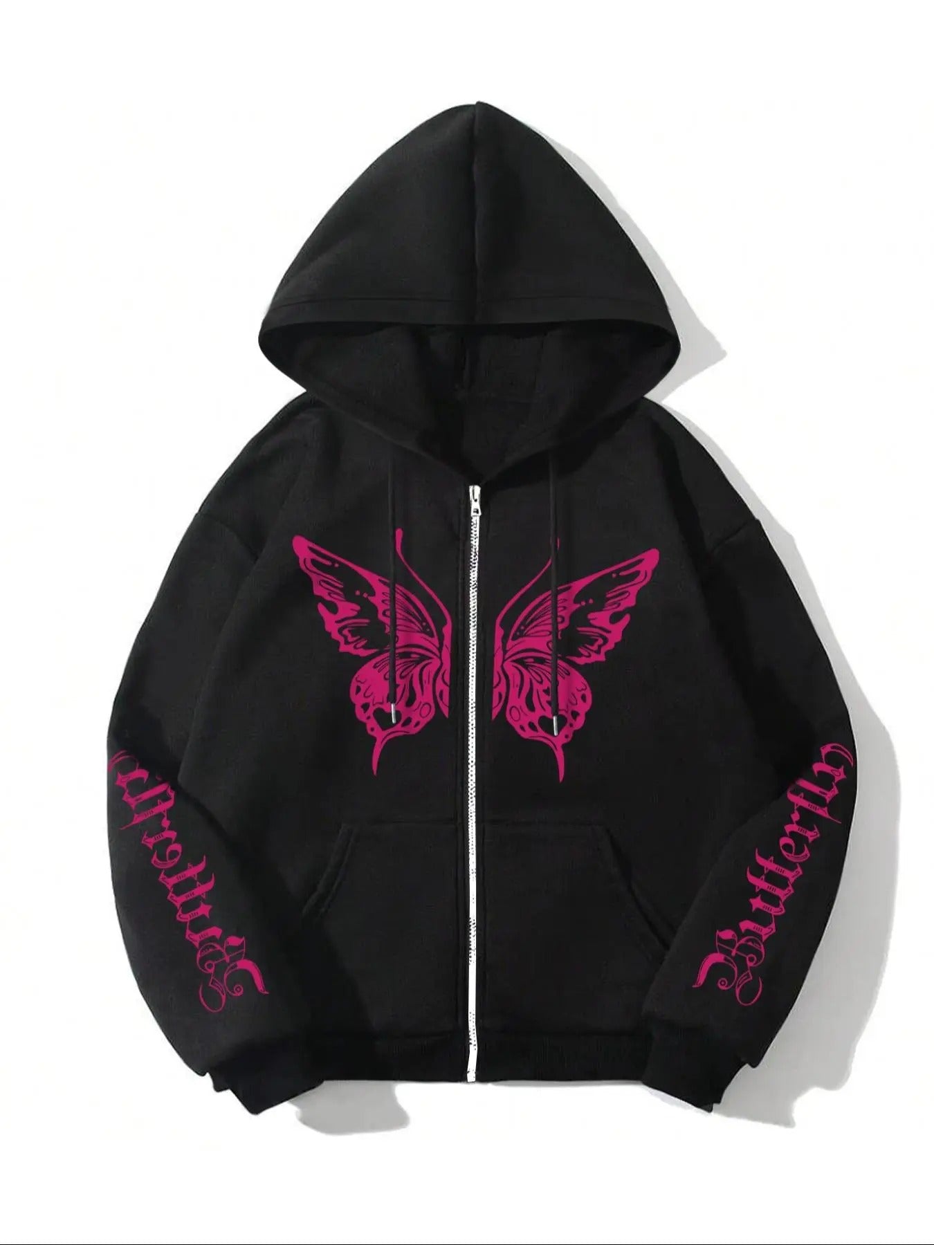 Women's Butterfly & Letter Print Zip Up Hoodie, Fashion Casual Long Sleeve Hooded Sweatshirt for Daily Holiday Outdoor...