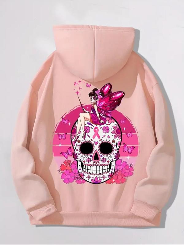 Women's Butterfly & Skull Print Drawstring Hoodie, Fashion Casual Hooded Sweatshirt for Daily Holiday Outdoor Wear, Women...