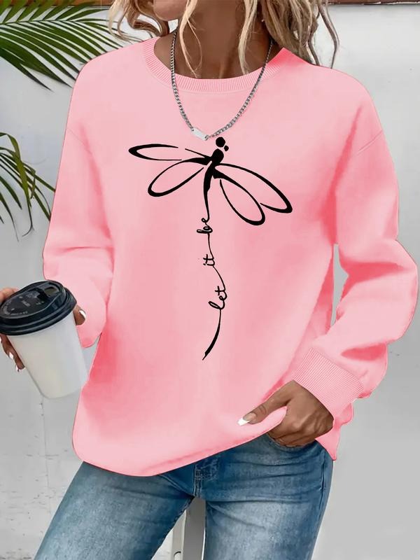 Women's Butterfly Print Round Neck Sweatshirt, Soft Velvet Casual Pullover, Deep Top, Loose Fit Fashion Shirt Hoodie