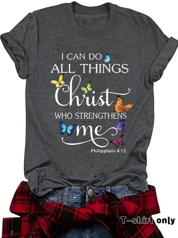 Women's Butterfly Print Round Neck Tee, Trendy Casual Crew Neck Short Sleeve T-Shirt for Daily Wear, Ladies Summer...
