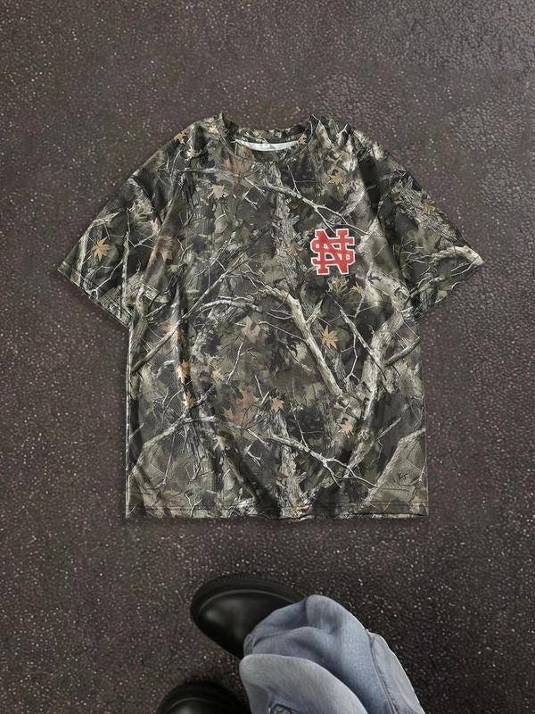 Women's Camo Print Round Neck Tee, Casual Short Sleeve Crew Neck T-shirt for Summer, Fashion Women's Top for Daily Wear...