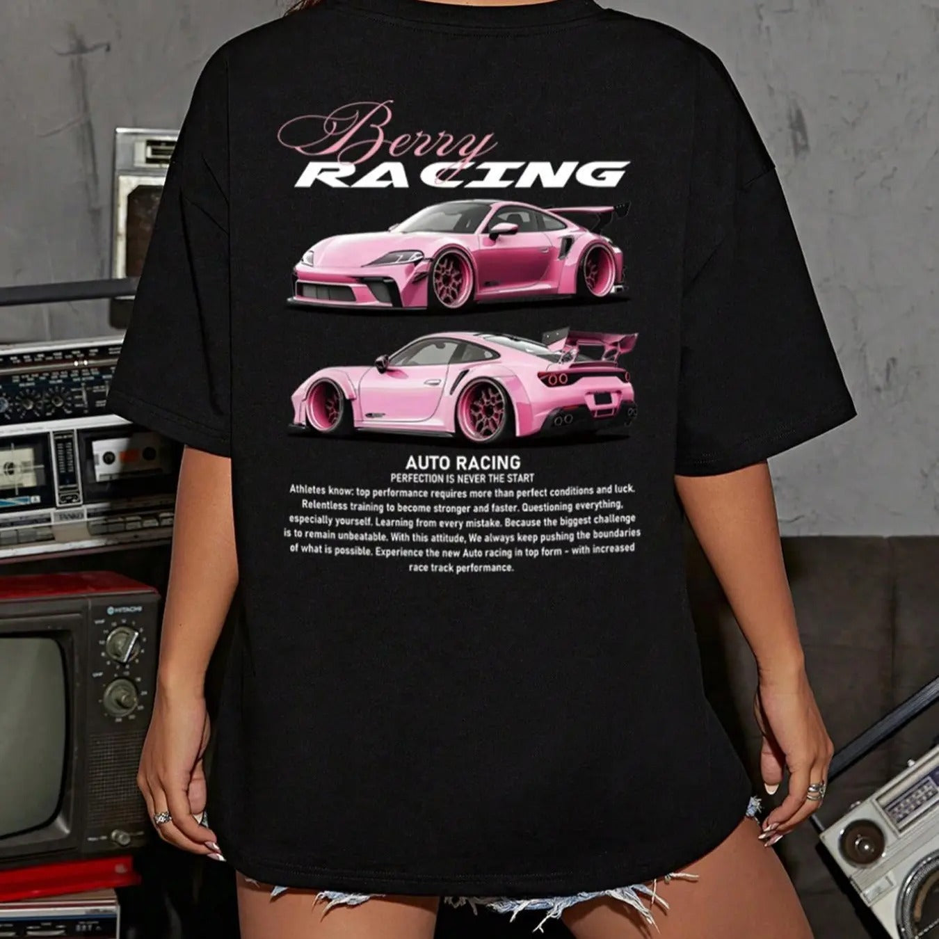 Women's Car & Letter Print Round Neck Tee, Casual Drop Shoulder Half Sleeve T-shirt for Summer, Ladies Clothes for Daily...