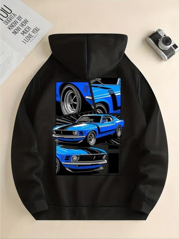 Women's Car Print Drop Shoulder Hoodie, Fashion Casual Drawstring Pocket Hooded Sweatshirt for Daily Holiday Outdoor...