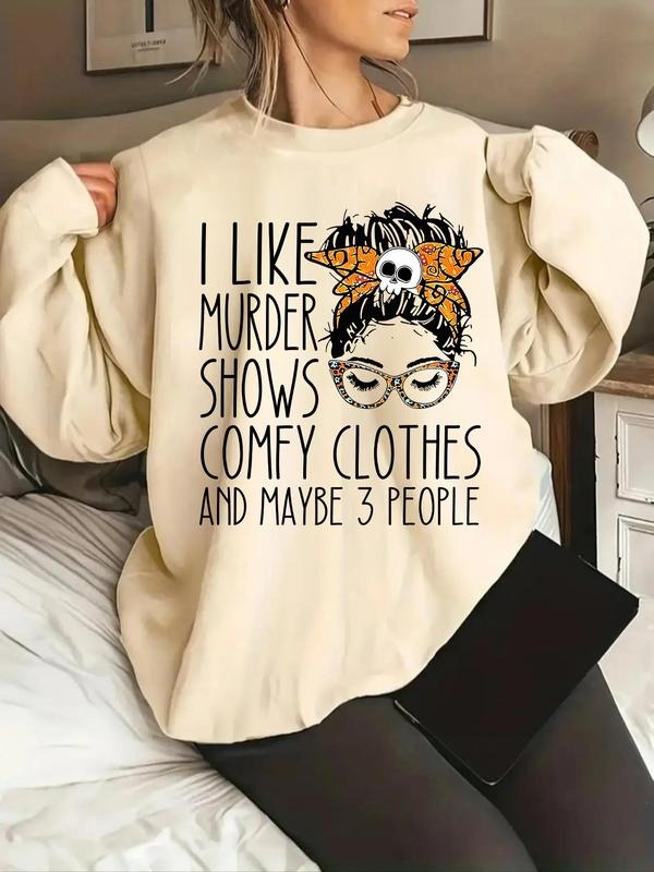 Women's Cartoon & Letter Print Crewneck Long Sleeve Sweatshirt, Loose Fit Casual Soft Comfort Top for Fall & Winter Daily...