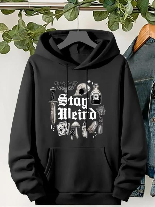 Women's Cartoon & Letter Print Drop Shoulder Hoodie, Fashion Casual Drawstring Kangaroo Pocket Hooded Sweatshirt for...
