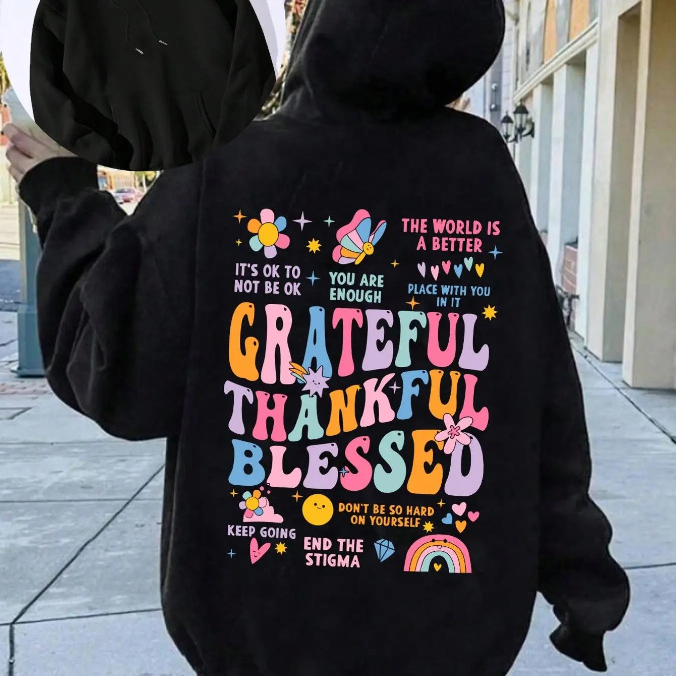 Women's Cartoon & Letter Print Drop Shoulder Hoodie, Fashion Casual Drawstring Pocket Hooded Sweatshirt for Daily Holiday...