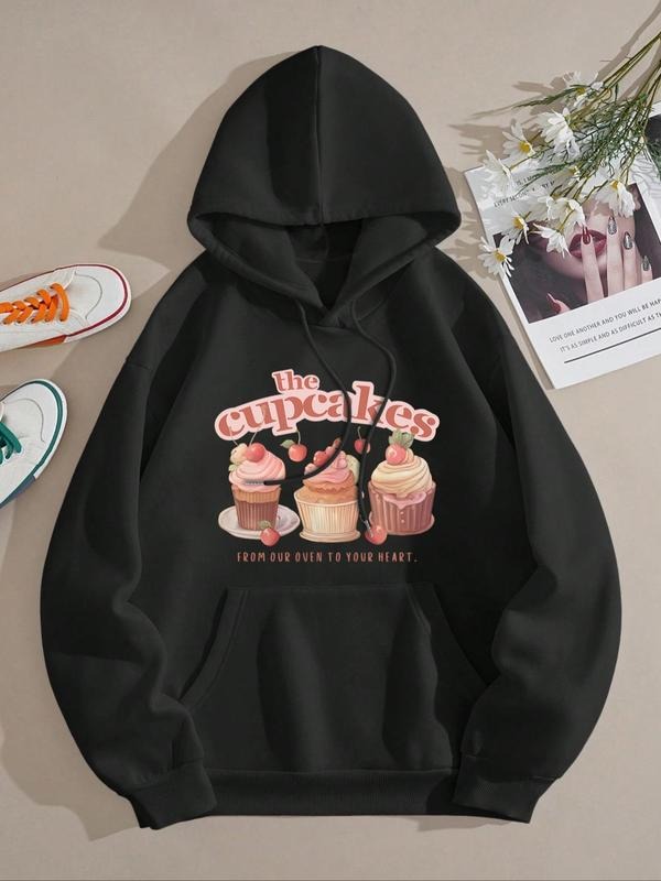 Women's Cartoon & Letter Print Drop Shoulder Hoodie, Fashion Casual Drawstring Pocket Hooded Sweatshirt for Daily Holiday...