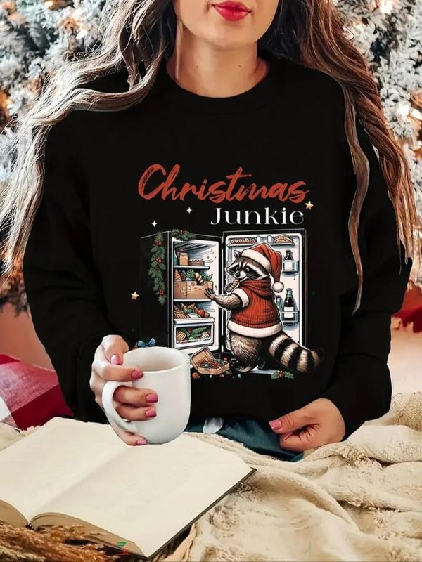 Women's Cartoon & Letter Print Drop Shoulder Sweatshirt, Casual Long Sleeve Round Neck Pullover for Fall & Winter, Ladies...