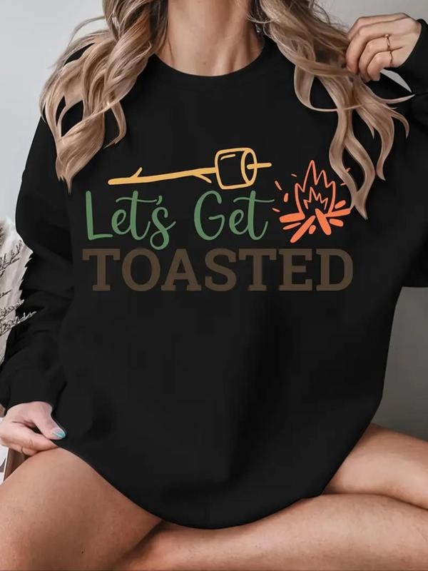 Women's Cartoon & Letter Print Drop Shoulder Sweatshirt, Casual Long Sleeve Round Neck Pullover for Fall & Winter, Ladies...