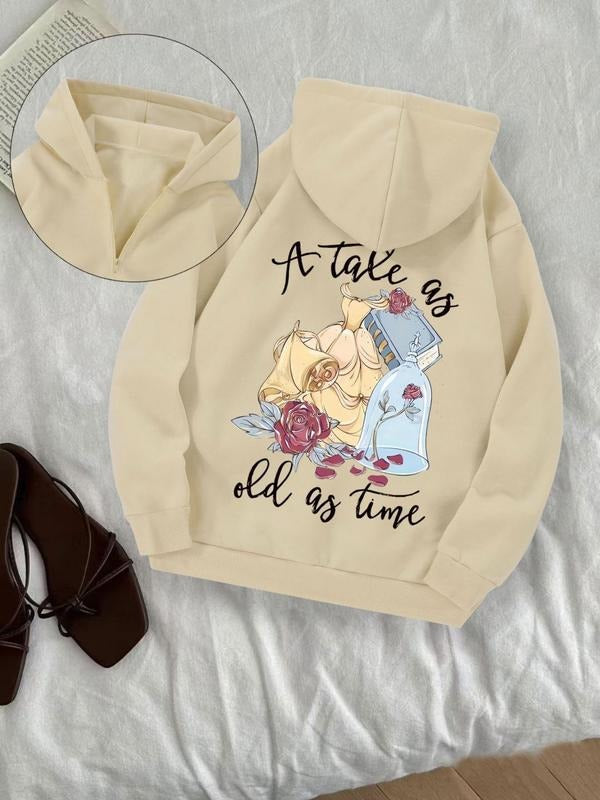 Women's Cartoon & Letter Print Half Zip Hoodie, Fashion Casual Long Sleeve Hooded Sweatshirt for Daily Holiday Outdoor...