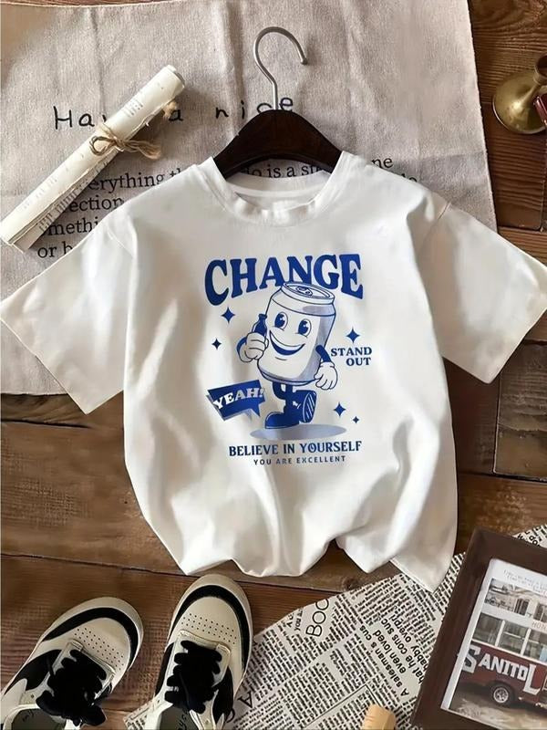 Women's Cartoon & Letter Print Round Neck Graphic Tee, Fashion Casual  Short Sleeve T-shirt for Daily Wear, Ladies Summer...