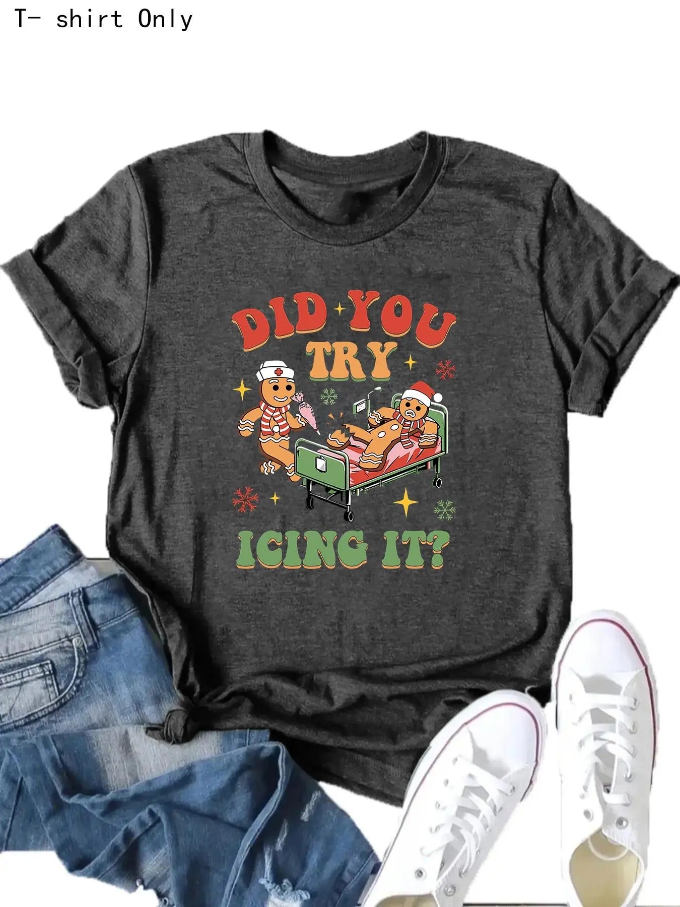 Women's Cartoon & Letter Print Round Neck Tee, Casual Short Sleeve Crew Neck T-Shirt for Summer, Fashion Women's Top for...
