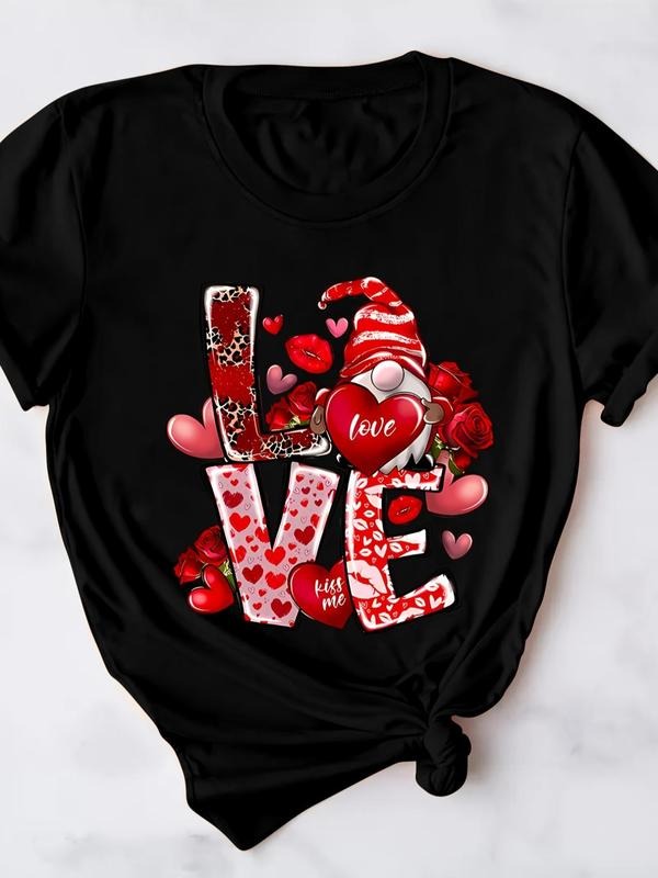 Women's Cartoon & Letter Print Round Neck Tee, Casual Short Sleeve T-shirt for Summer, Ladies Clothes for Daily Wear...