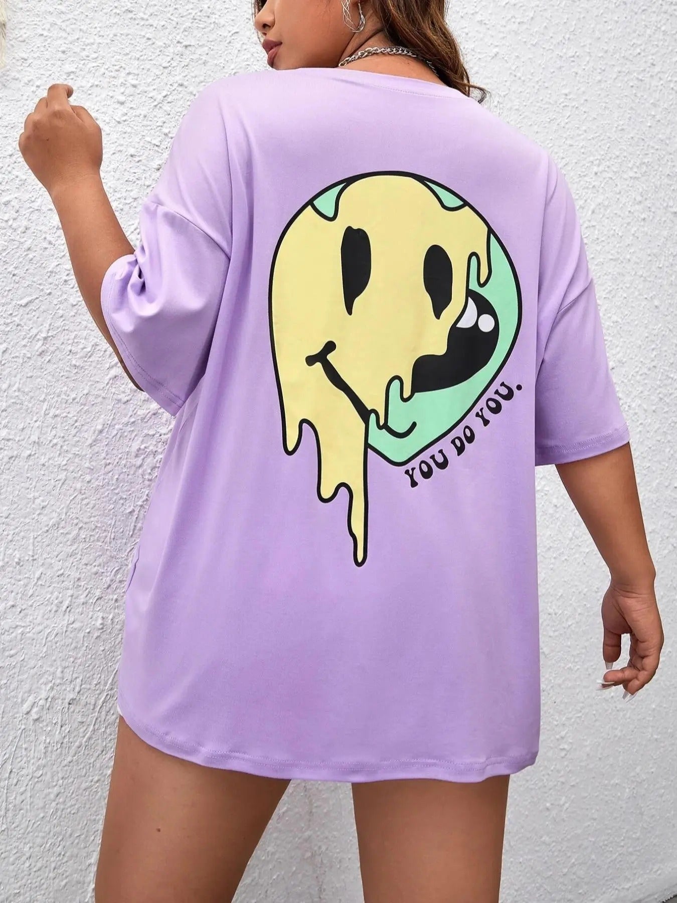 Women's Cartoon Alien & Letter Print Drop Shoulder Tee, Casual Comfy Half Sleeve Round Neck T-Shirt for Daily Wear,...