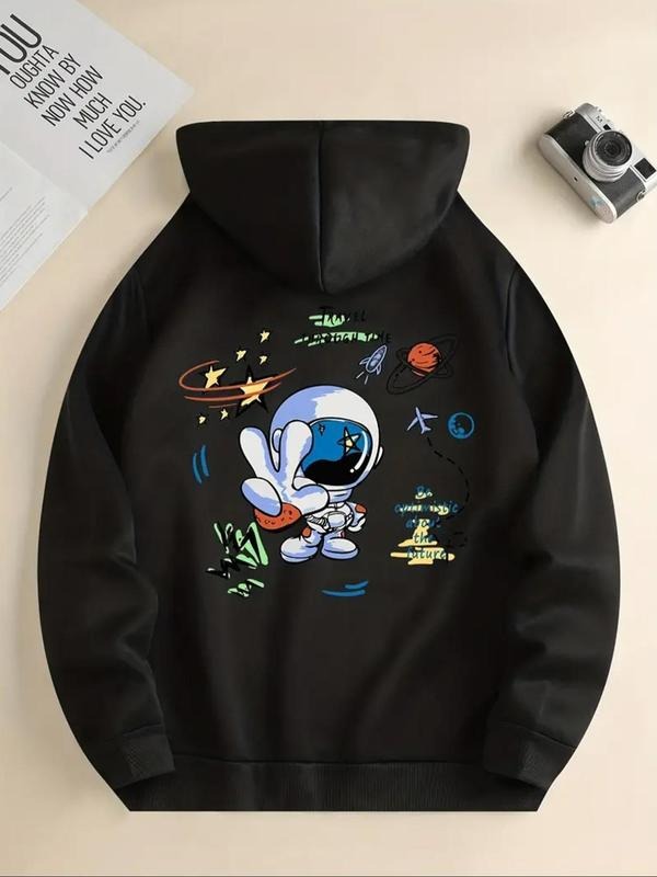 Women's Cartoon Astronaut Print Hoodie, Casual Letter Print Long Sleeve Hooded Sweatshirt for Daily Wear, Ladies Clothes...