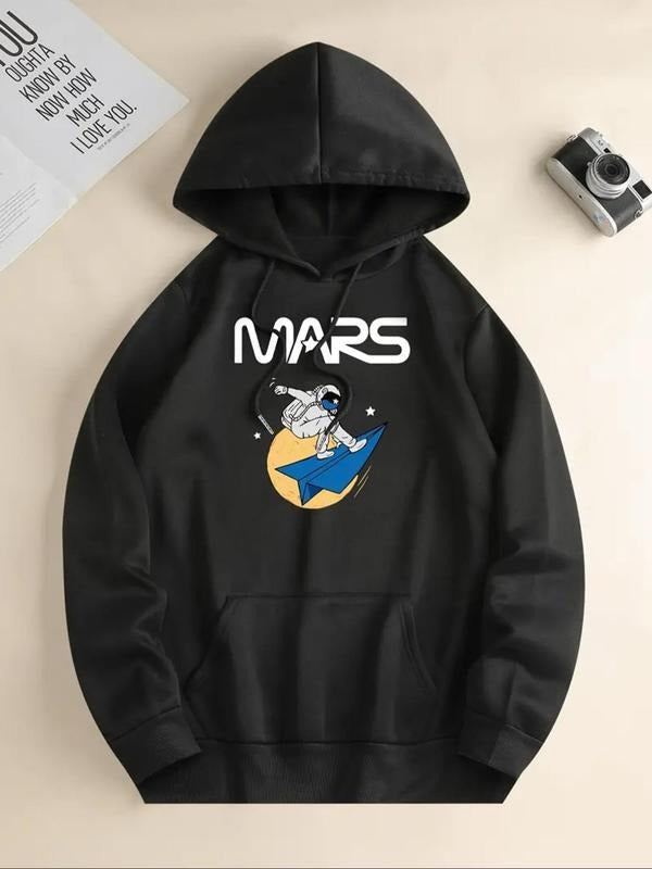 Women's Cartoon Astronaut Print Hoodie, Casual Long Sleeve Hooded Sweatshirt for Daily Wear, Ladies Clothes for All...