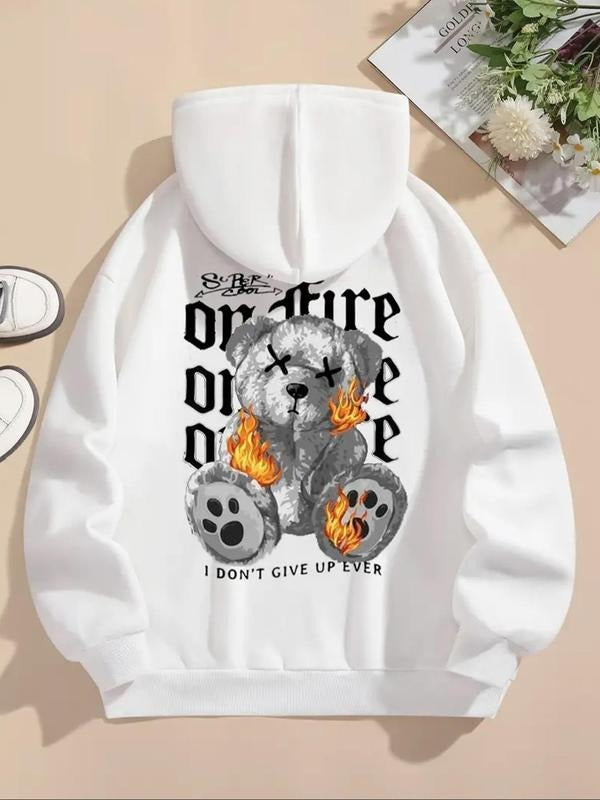Women's Cartoon Bear Print Drawstring Hoodie, Fashion Casual Hooded Sweatshirt for Daily Holiday Outdoor Wear, Women...