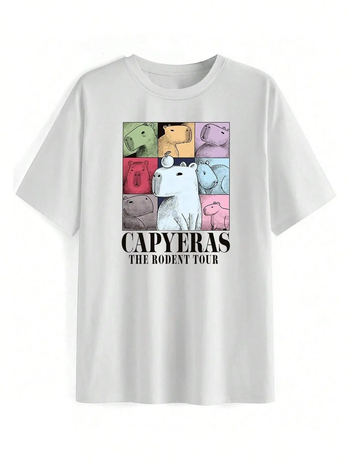 Women's Cartoon Capybara Print Round Neck Graphic Tee, Trendy Casual Short Sleeve T-shirt for Daily Wear, Ladies Summer...