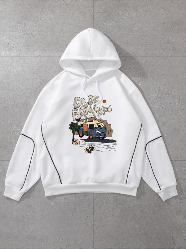 Women's Cartoon Car Print Drawstring Hoodie, Fashion Casual Long Sleeve Hooded Sweatshirt for Daily Holiday Outdoor Wear,...