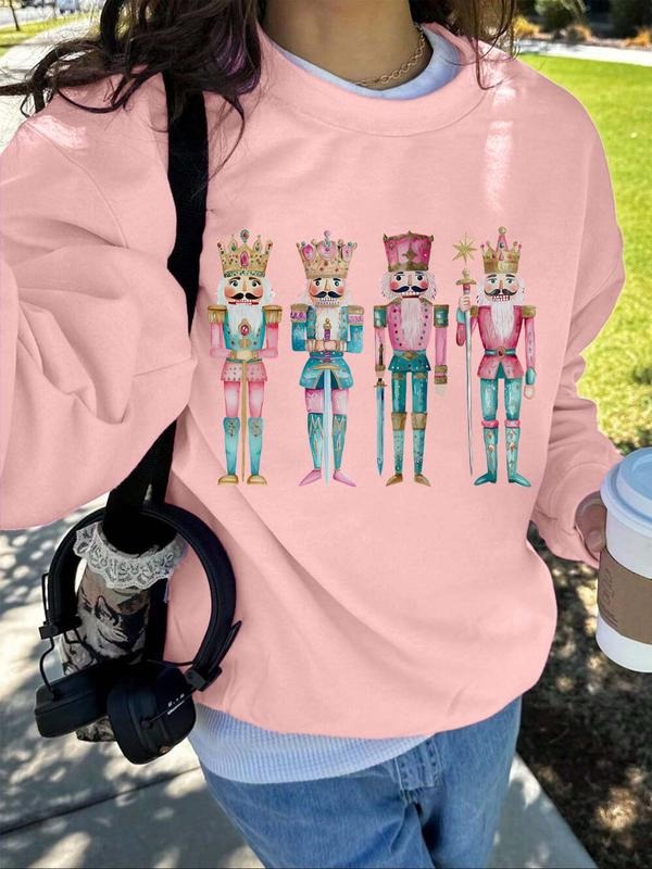 Women's Cartoon Christmas Print Drop Shoulder Sweatshirt, Casual Long Sleeve Round Neck Pullover for Fall & Winter,...