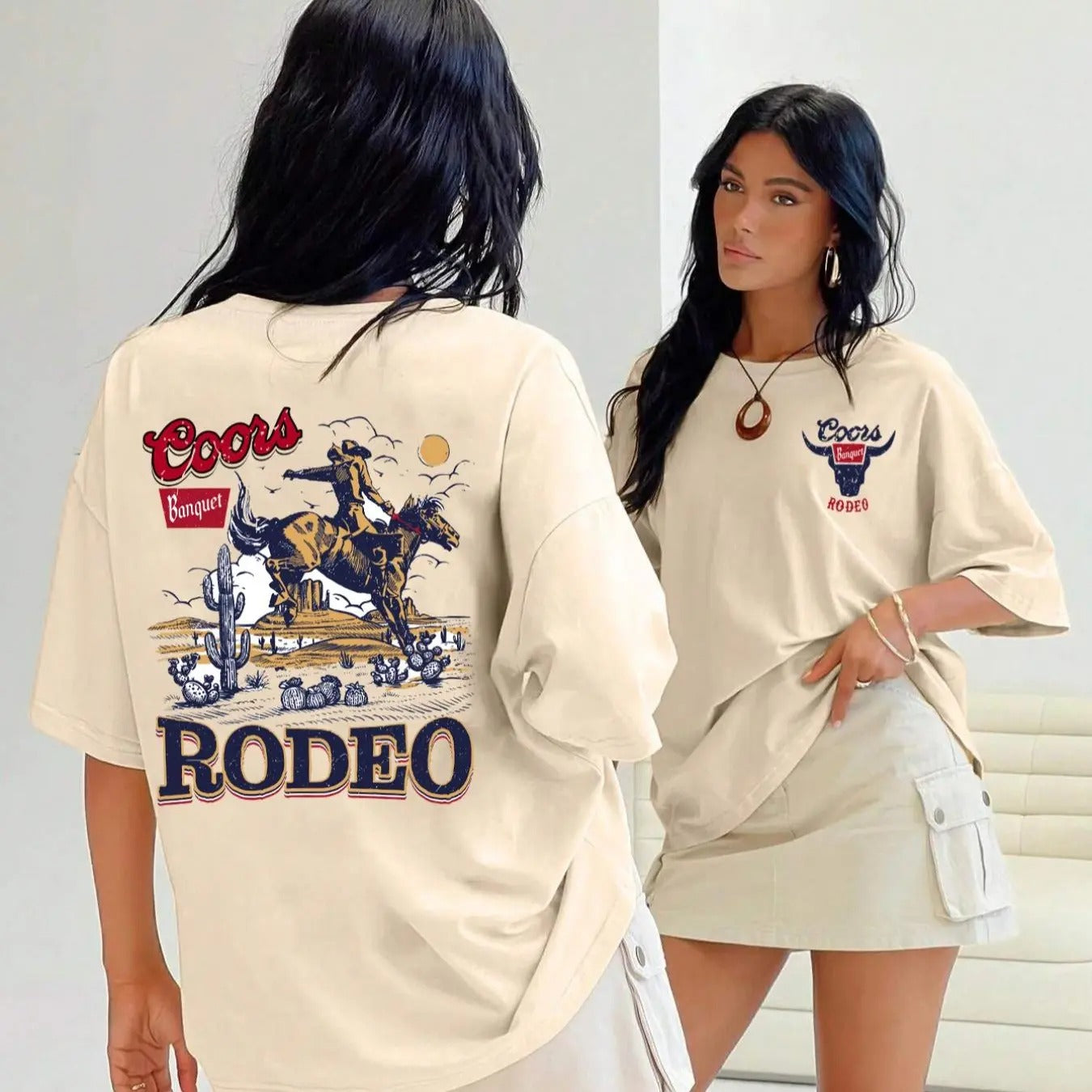 Women's Cartoon Cowboy & Letter Print Drop Shoulder Tee, Casual Half Sleeve Round Neck T-shirt for Summer, Women's Top...