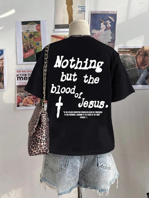 Women's Cartoon Cross Print Round Neck Tee, Vintage Trendy Casual Short Sleeve T-shirt for Daily Wear, Ladies Summer...