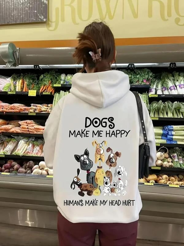Women's Cartoon Dog & Letter Print Drawstring Hoodie, Fashion Casual Hooded Sweatshirt for Daily Holiday Outdoor Wear,...