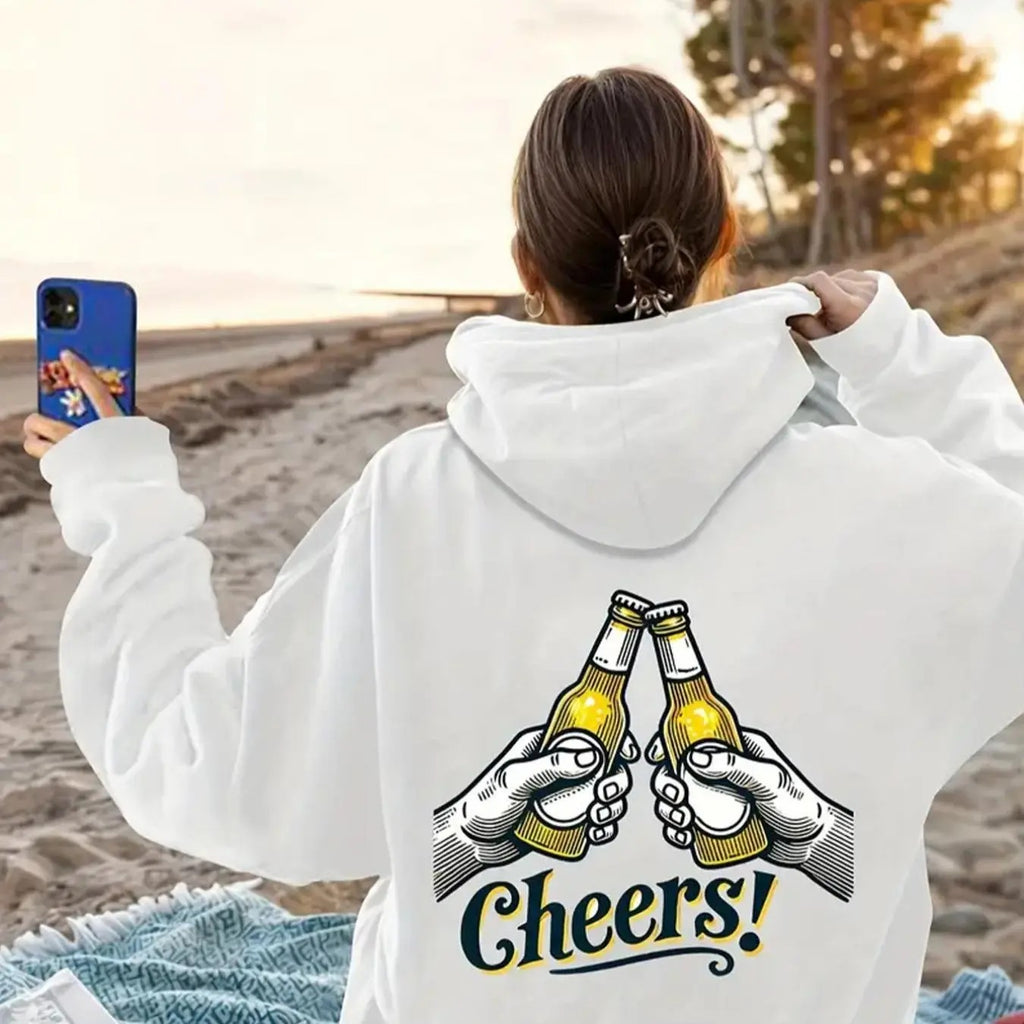 Women's Cartoon Drink & Letter Print Hoodie, Casual Long Sleeve Hooded Sweatshirt for Fall & Winter, Women's Clothes for...