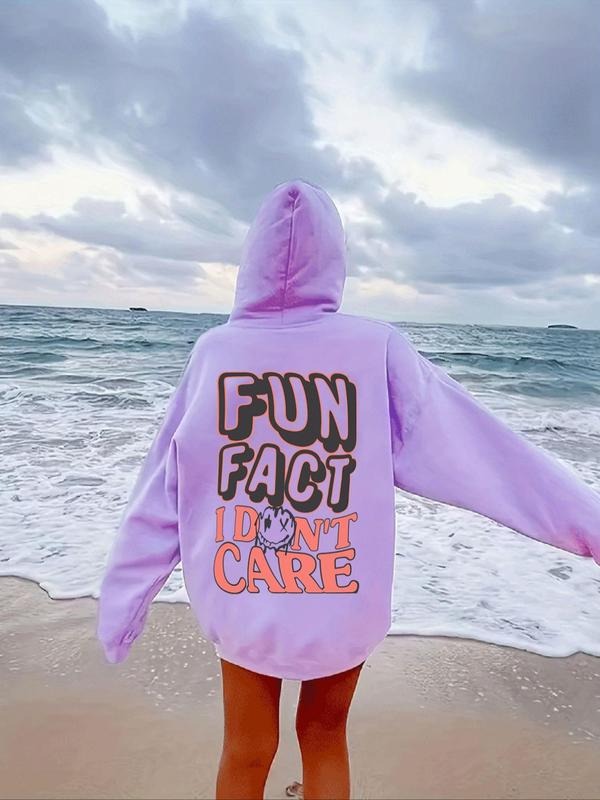 Women's Cartoon Face & Letter Print Drop Shoulder Hoodie, Fashion Casual Drawstring Pocket Hooded Sweatshirt for Daily...