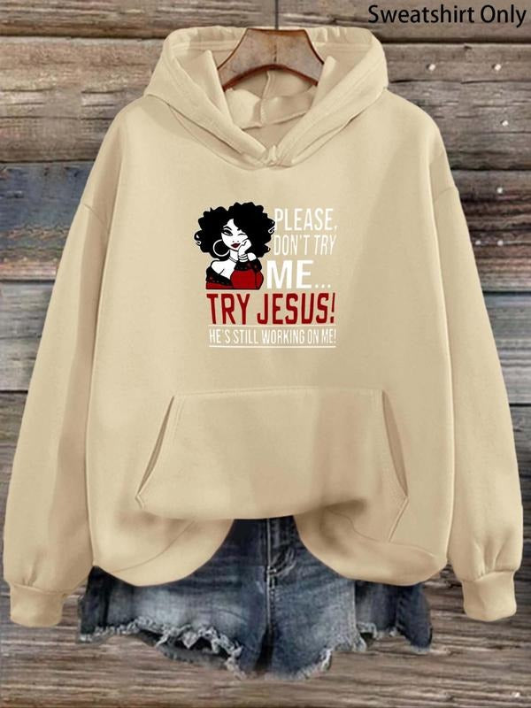Women's Cartoon Figure & Letter Print Drop Shoulder Hoodie, Fashion Casual Drawstring Pocket Hooded Sweatshirt for Daily...