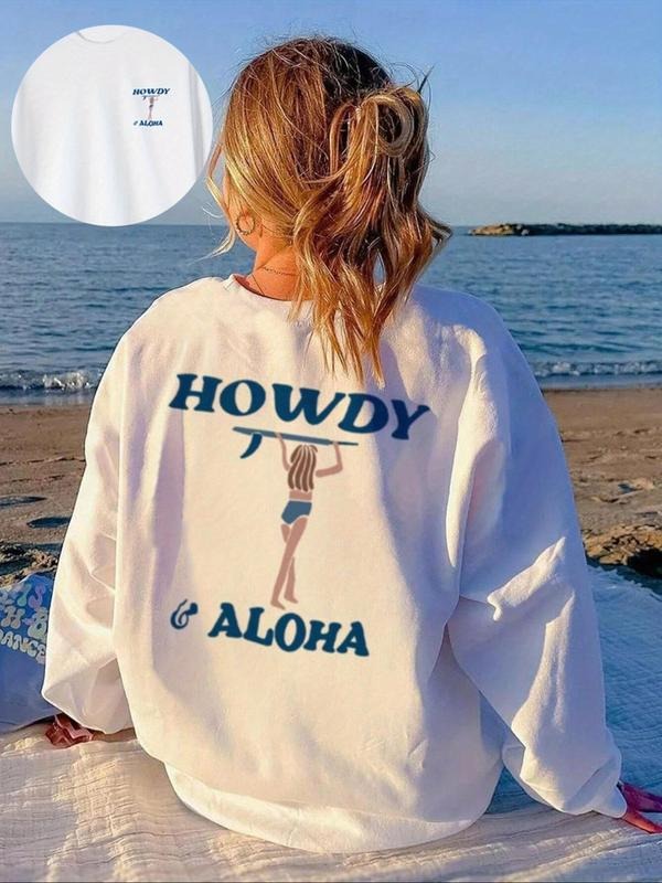 Women's Cartoon Figure & Letter Print Drop Shoulder Sweatshirt, Casual Long Sleeve Round Neck Pullover for Fall & Winter,...