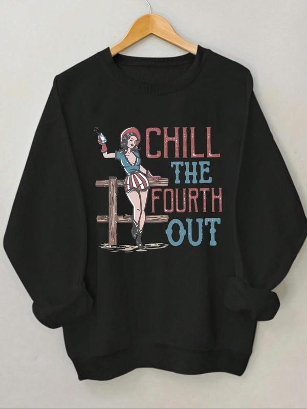 Women's Cartoon Figure & Letter Print Round Neck Sweatshirt, Casual Long Sleeve Crew Neck Pullover for Spring & Fall,...