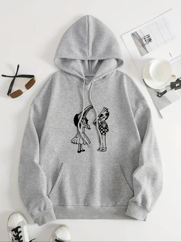 Women's Cartoon Figure Print Drawstring Hoodie, Casual Long Sleeve Hooded Sweatshirt for Fall & Winter, Women's Clothes...