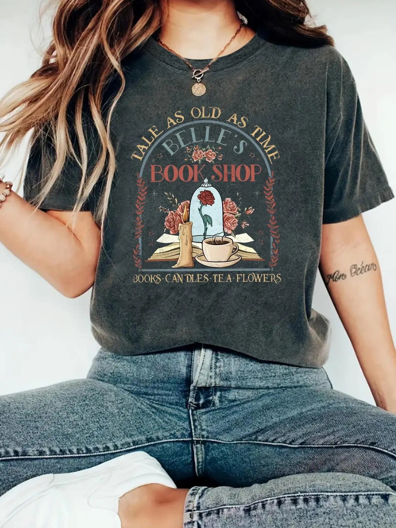 Women's Cartoon Floral & Letter Print Drop Shoulder Tee, Casual Short Sleeve Round Neck T-Shirt for Summer, Women's Top...
