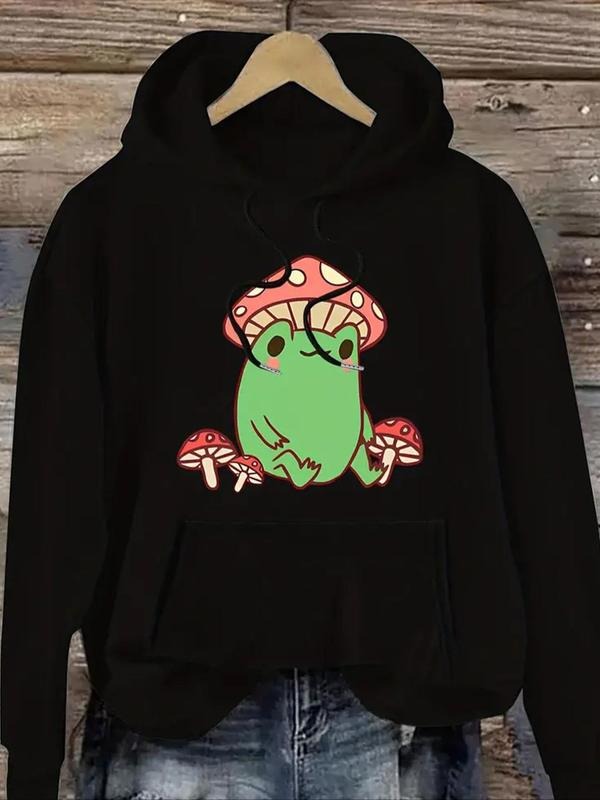 Women's Cartoon Frog Print Drawstring Hoodie, Fashion Casual Hooded Sweatshirt for Daily Holiday Outdoor Wear, Women...