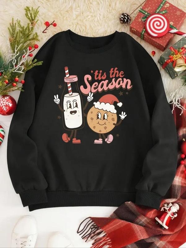 Women's Cartoon Gingerbread Man Print Drop Shoulder Sweatshirt, Casual Long Sleeve Round Neck Pullover for Daily Wear,...