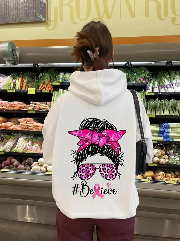 Women's Cartoon Girl Print Drawstring Hoodie, Casual Letter Print Long Sleeve Hooded Sweatshirt for Daily Wear, Ladies...