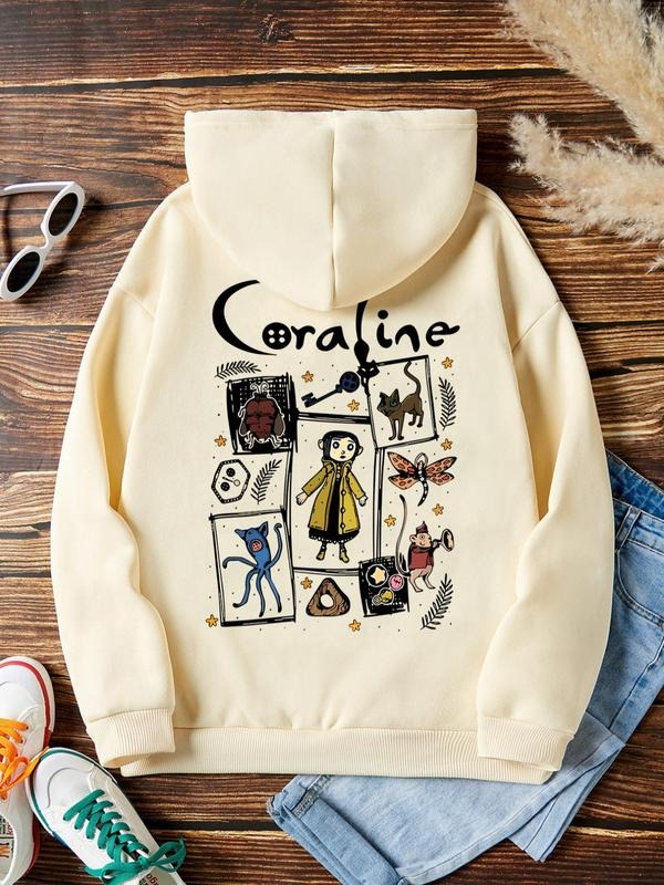 Women's Cartoon Graphic Print Hoodie, Casual Comfy Long Sleeve Hooded Sweatshirt for Fall & Winter, Women's Clothes for...