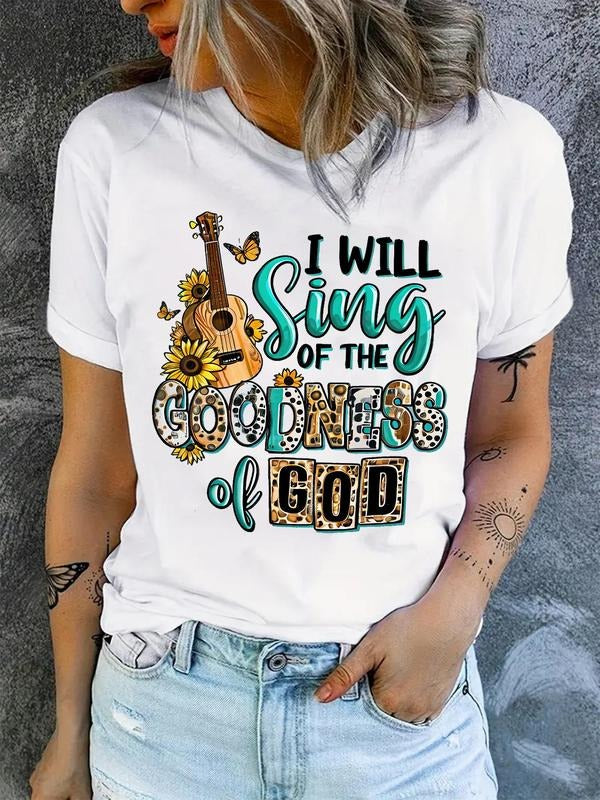 Women's Cartoon Graphic Print Round Neck Tee, Fashion Casual Short Sleeve T-shirt, Ladies Summer Clothes for Daily...