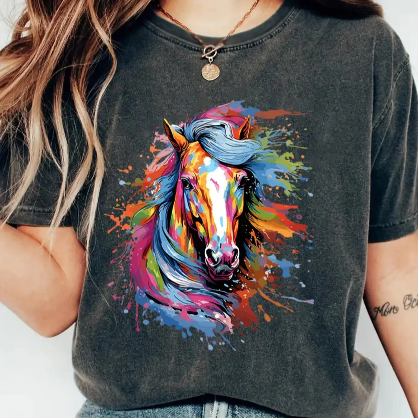 Women's Cartoon Horse Print Round Neck Tee, Fashion Casual Crew Neck T-Shirt for Daily Holiday Vacation Outdoor Wear,...