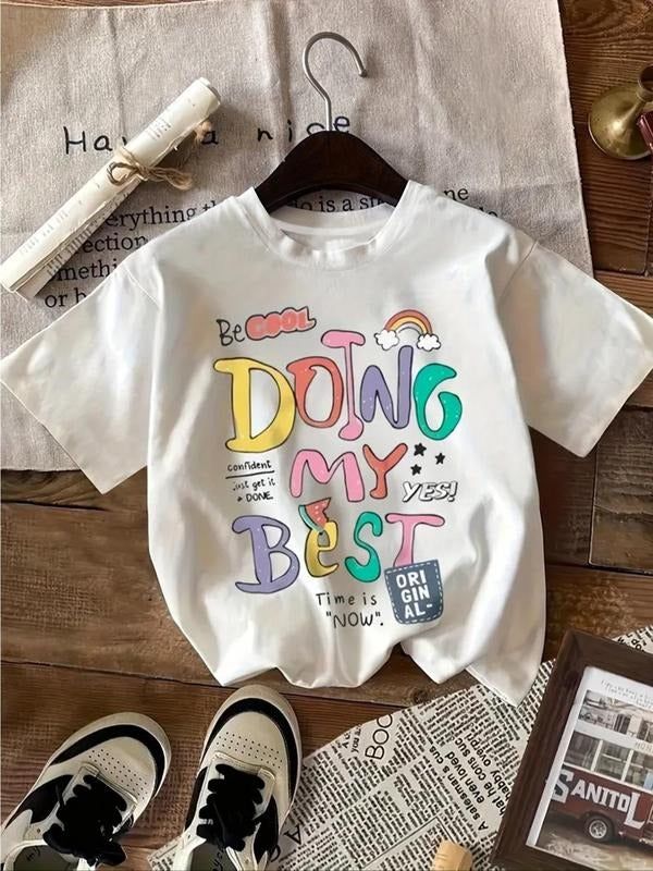Women's Cartoon Letter & Graphic Print Round Neck Tee, Trendy Casual Short Sleeve T-shirt for Daily Wear, Ladies Summer...