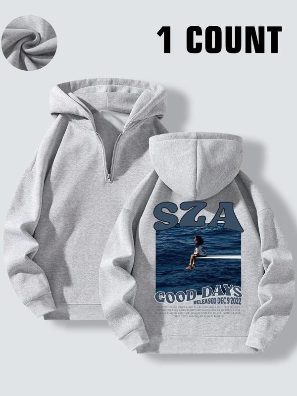 Women's Cartoon Letter & Picture Print Half Zip Hoodie, Fashion Casual Hooded Sweatshirt for Daily Wear, Women Clothing...