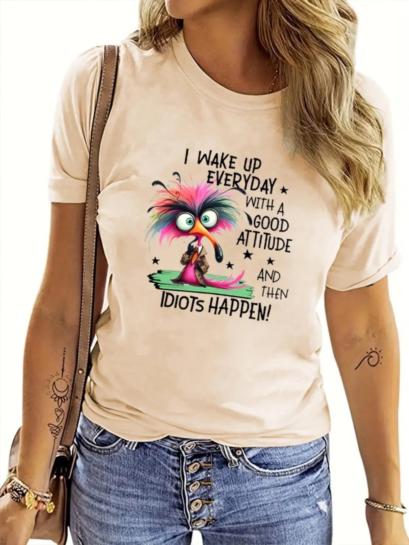 Women's Cartoon Letter Graphic Print Round Neck Tee, Casual Short Sleeve Crew Neck T-shirt for Summer, Fashion Women's...