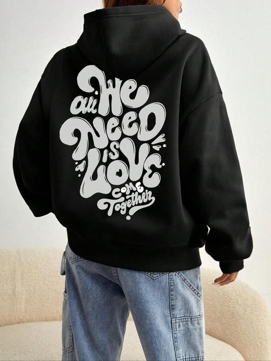 Women's Cartoon Letter Print Pocket Drawstring Hoodie, Fashion Casual Drop Shoulder Long Sleeve Hooded Sweatshirt for Daily Outdoor Wear, Women Fall & Winter Clothes