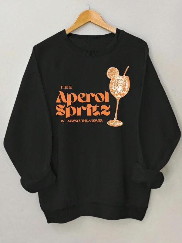 Women's Cartoon Letter Print Round Neck Sweatshirt, Casual Long Sleeve Crew Neck Pullover for Fall & Winter, Women's...