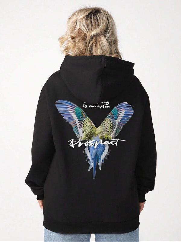 Women's Cartoon Print Drawstring Pocket Hoodie, Casual Drop Shoulder Long Sleeve Hooded Sweatshirt, Ladies Fall & Winter...