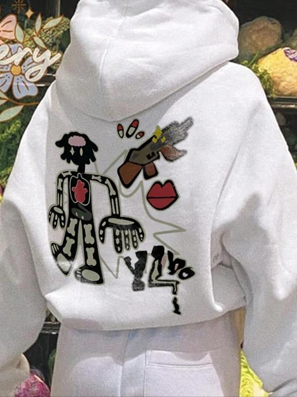Women's Cartoon Print Drawstring Pocket Hoodie, Fashion Casual Hooded Sweatshirt for Daily Holiday Outdoor Wear, Women...