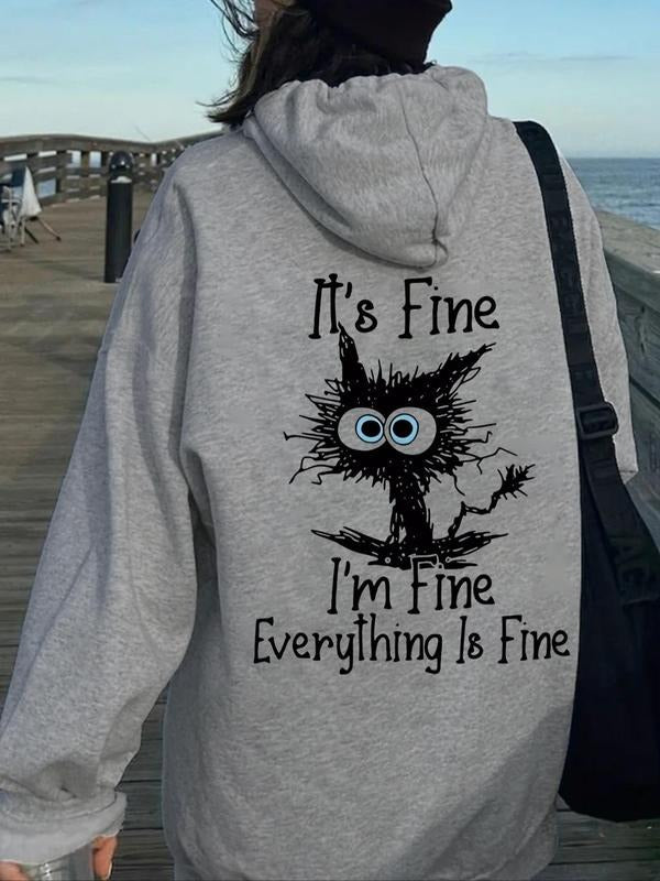 Women's Cartoon Print Drop Shoulder Hoodie, Fashion Casual Drawstring Pocket Hooded Sweatshirt for Daily Holiday Outdoor...
