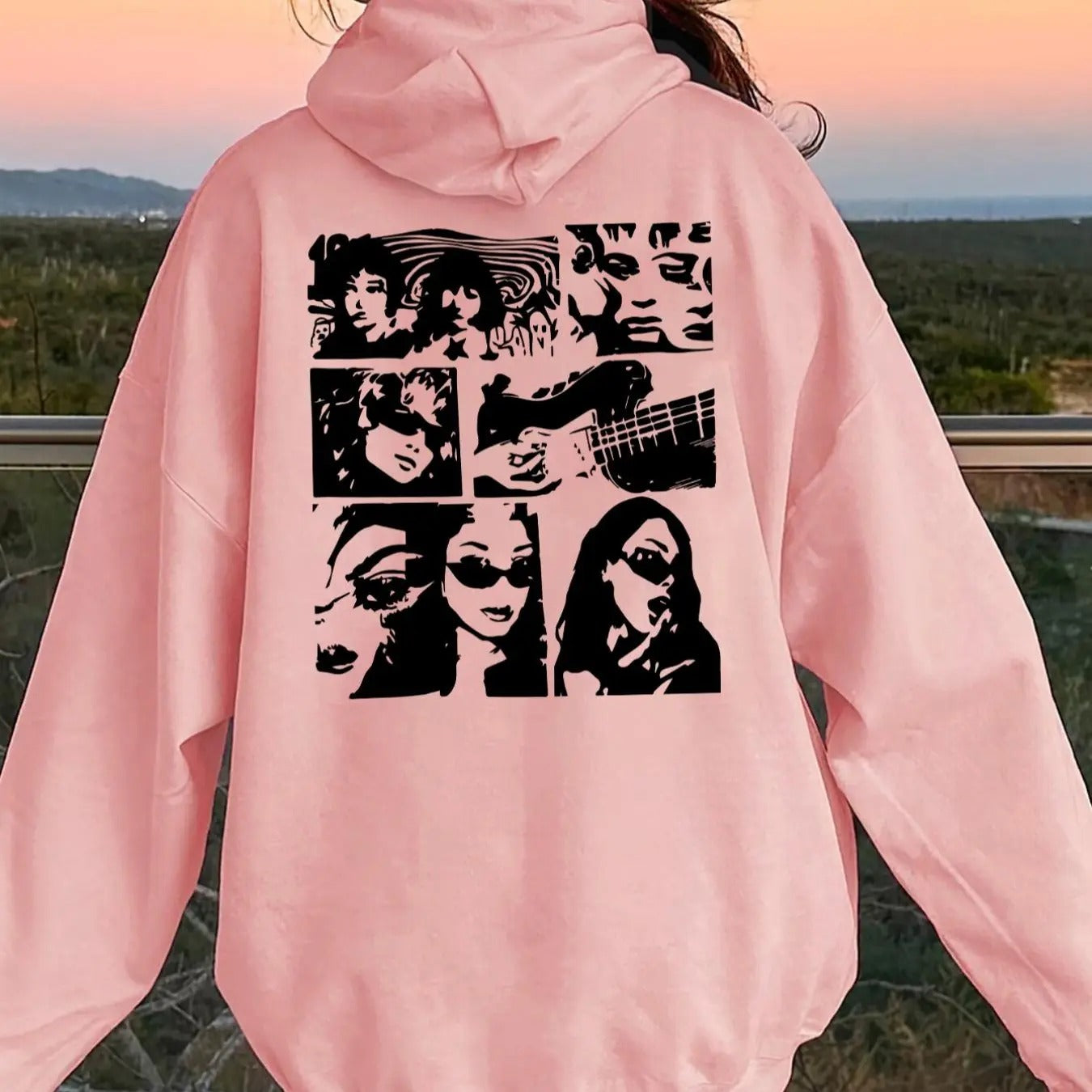 Women's Cartoon Print Drop Shoulder Hoodie, Fashion Casual Drawstring Pocket Hooded Sweatshirt for Daily Holiday Outdoor...